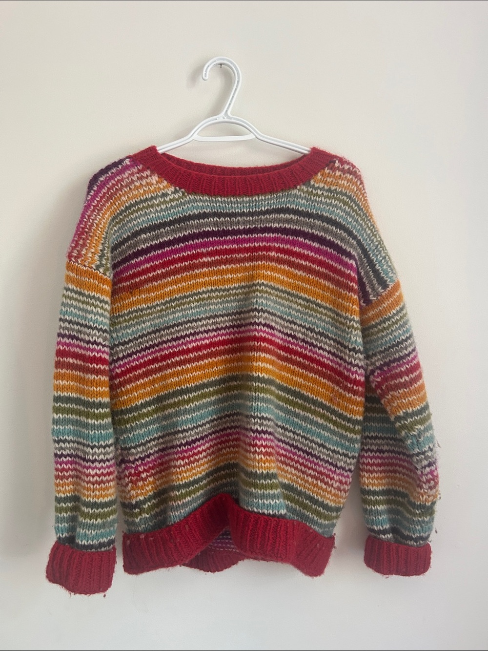 Hand knit wool rainbow sweater - Picture 1 of 1